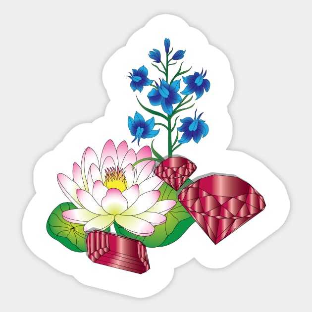 Water Lily and Larkspur Sticker by OrangeEdenDesigns